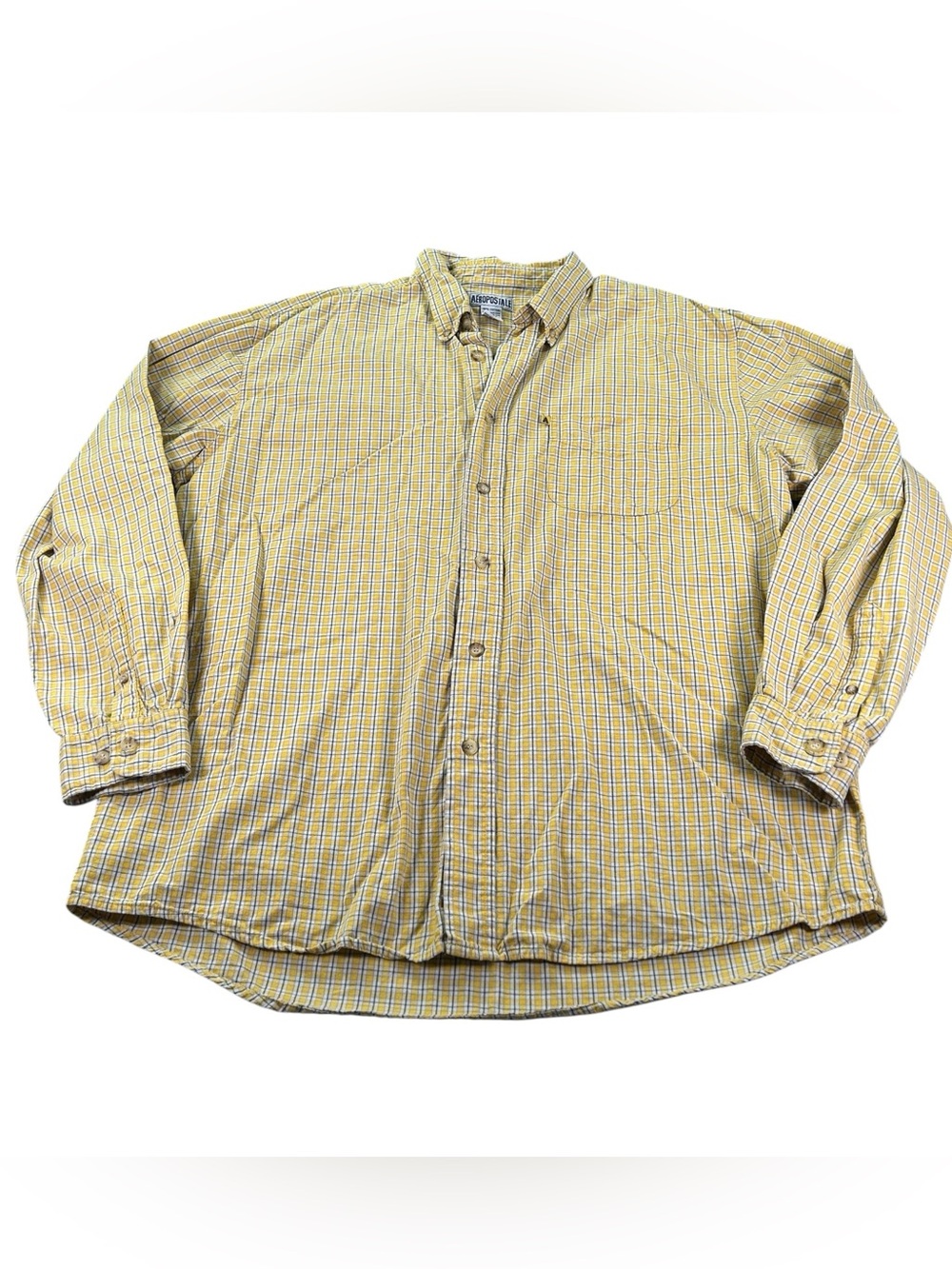 Vintage 90s Aéropostale Plaid Button Down Shirt Men’s XL Mustard Yellow Preppy